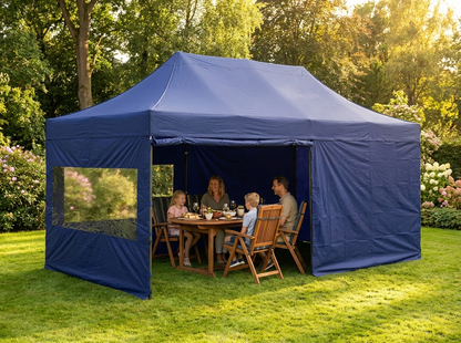 Dark blue pop up gazebo with aluminium frame and sidewalls - view 3