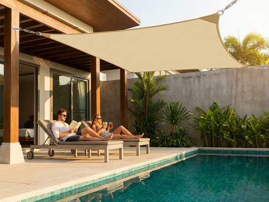 Sun shade sail in sand colour, 5x5 m, outdoor waterproof polyester