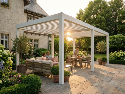 White bioclimatic pergola gazebo for garden and patio - view 3