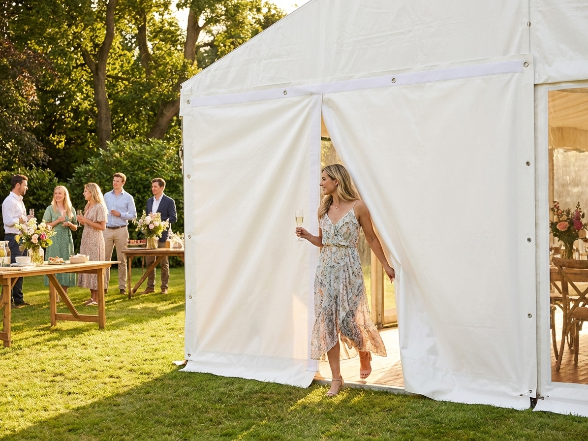 5m white endwall tarpaulin made from polyethylene for outdoor events