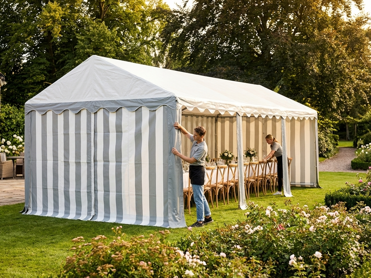 Marquee roof cover 6x12 m in white and grey made from strong PVC - view 3