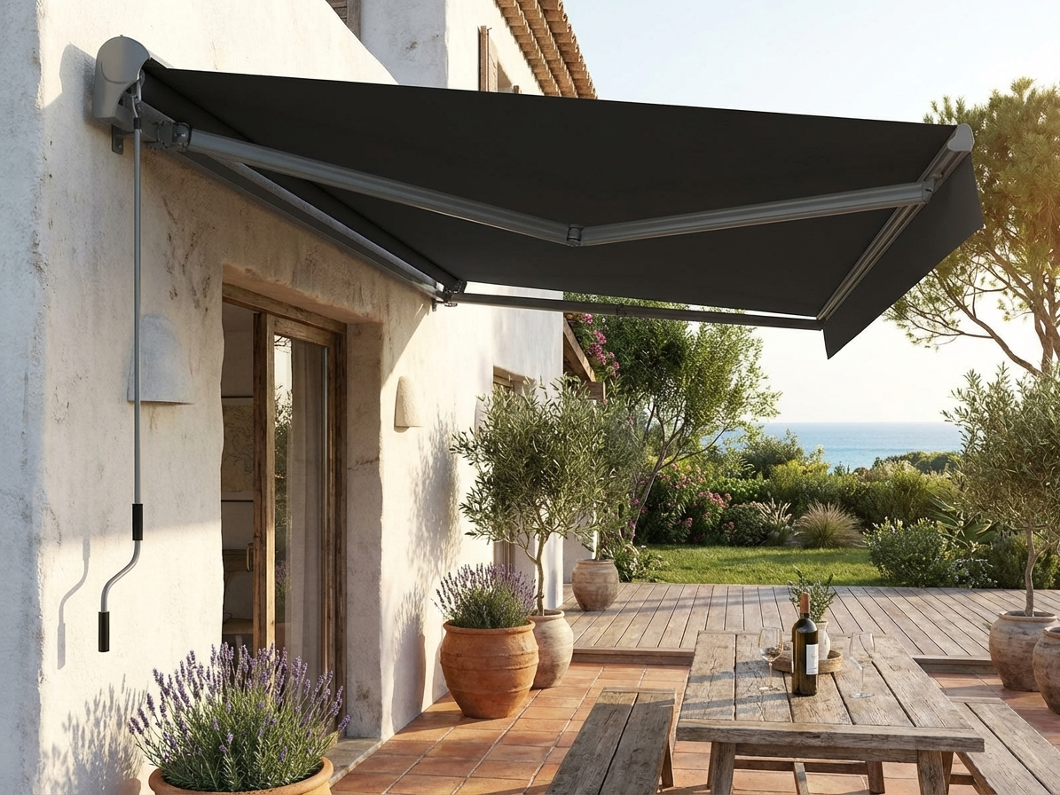Grey outdoor awning with aluminium frame, 3.95x3 m size