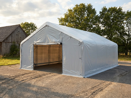 Storage Shelter 8x18m in White/Grey, made from PVC and steel - product detail