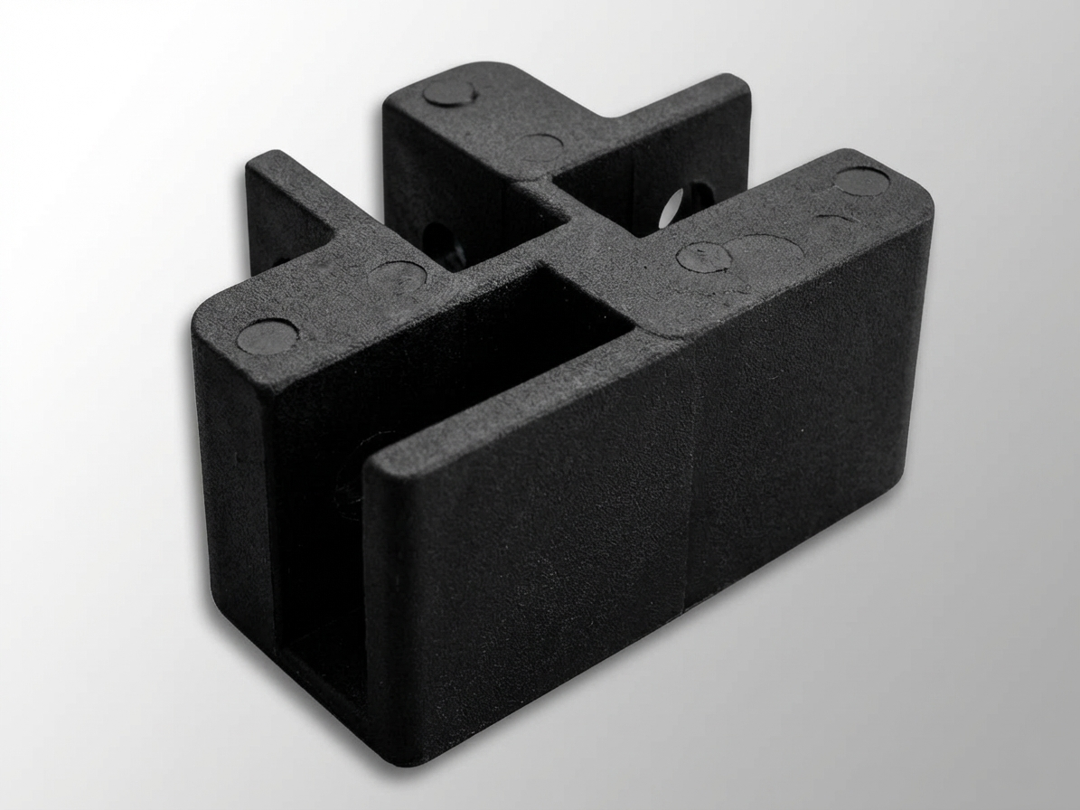 Black 3-way connector for scissor bar made from durable plastic - product detail