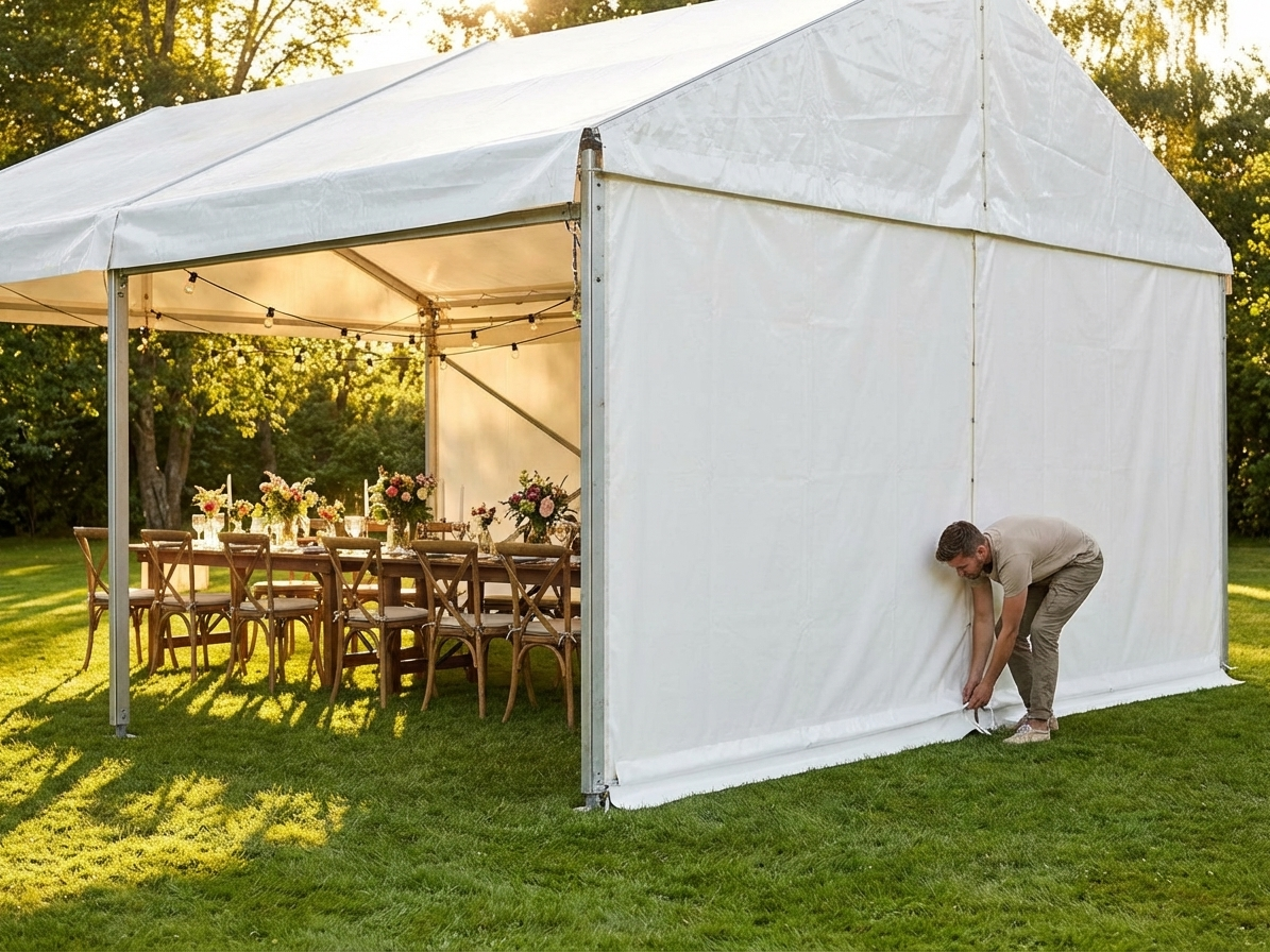 White marquee sidewalls, 6 m, polyethylene tarpaulin for outdoor events - product detail