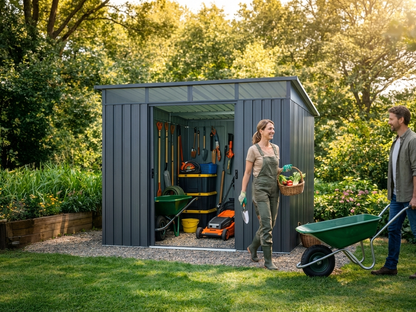 Anthracite garden shed made of galvanised steel for outdoor storage - view 3