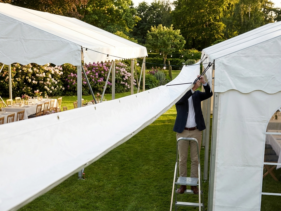 PVC raingutter for marquees, white, strong and waterproof