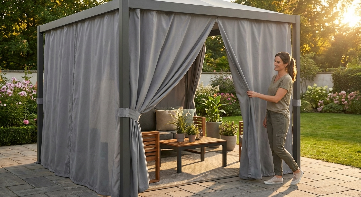 Grey gazebo sidewalls made of UV-resistant polyester - view 3