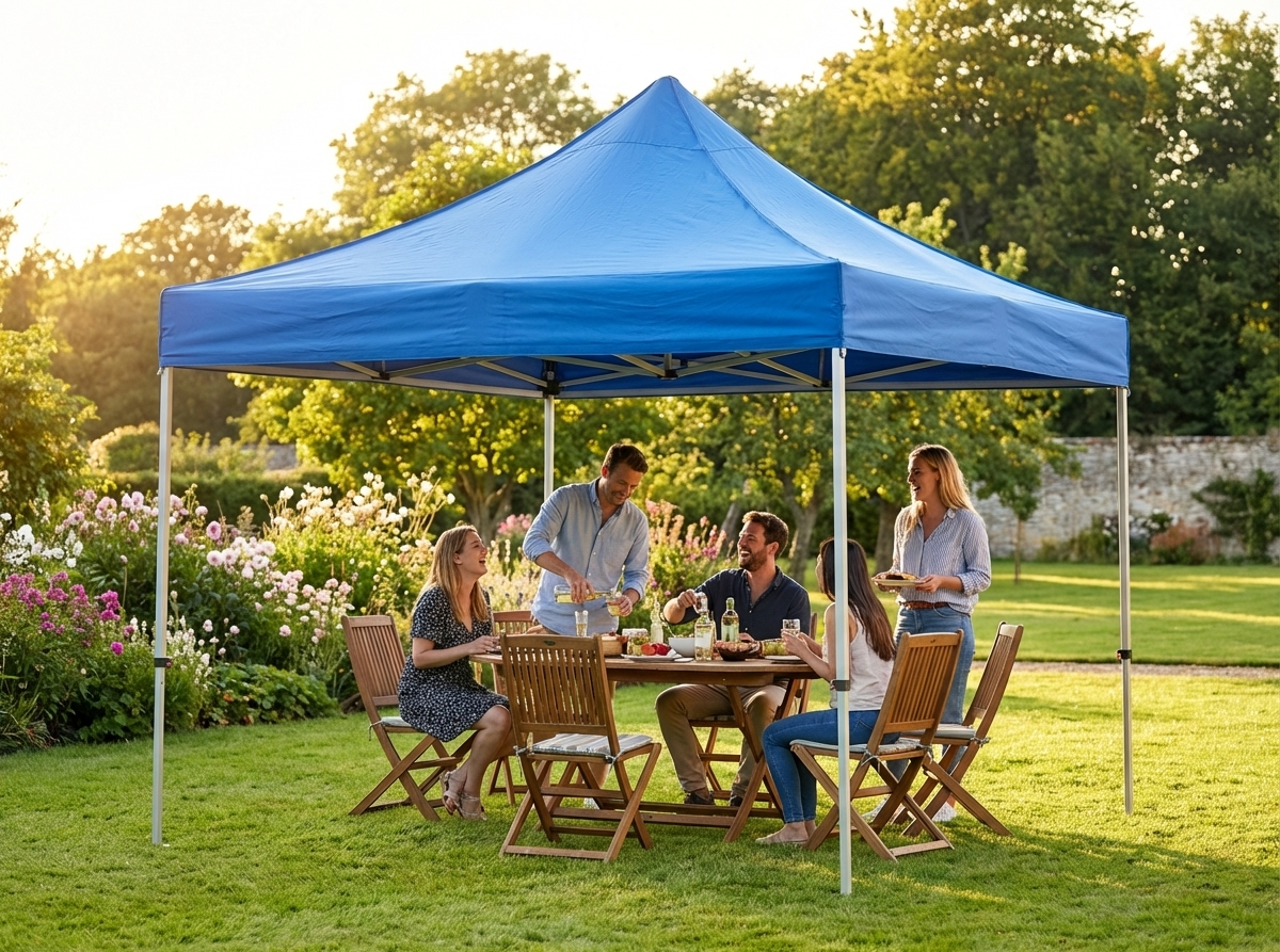 Blue pop up gazebo with steel frame for outdoor events - view 3