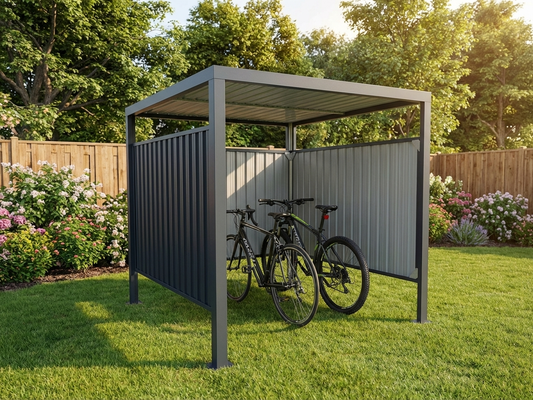 Secure outdoor bike shed in anthracite with powder coated steel