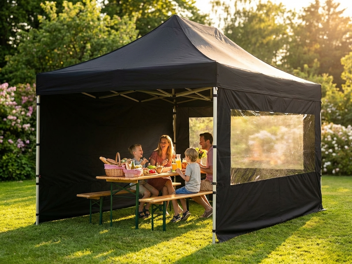 Black pop-up gazebo with aluminium frame for outdoor events