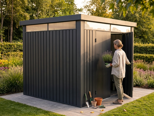 Garden shed in anthracite, made of galvanised steel for outdoor storage - product detail