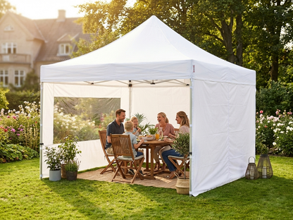 White pop-up gazebo with steel frame for outdoor events