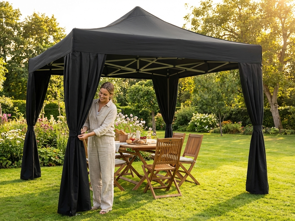 Steel gazebo curtains in black, ideal for outdoor use - view 3