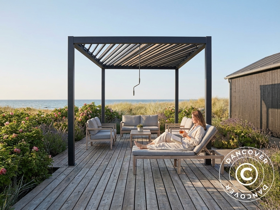 Bioclimatic pergola gazebo in black steel, 3x4m size