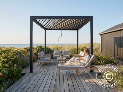Bioclimatic pergola gazebo in black steel, 3x4m size