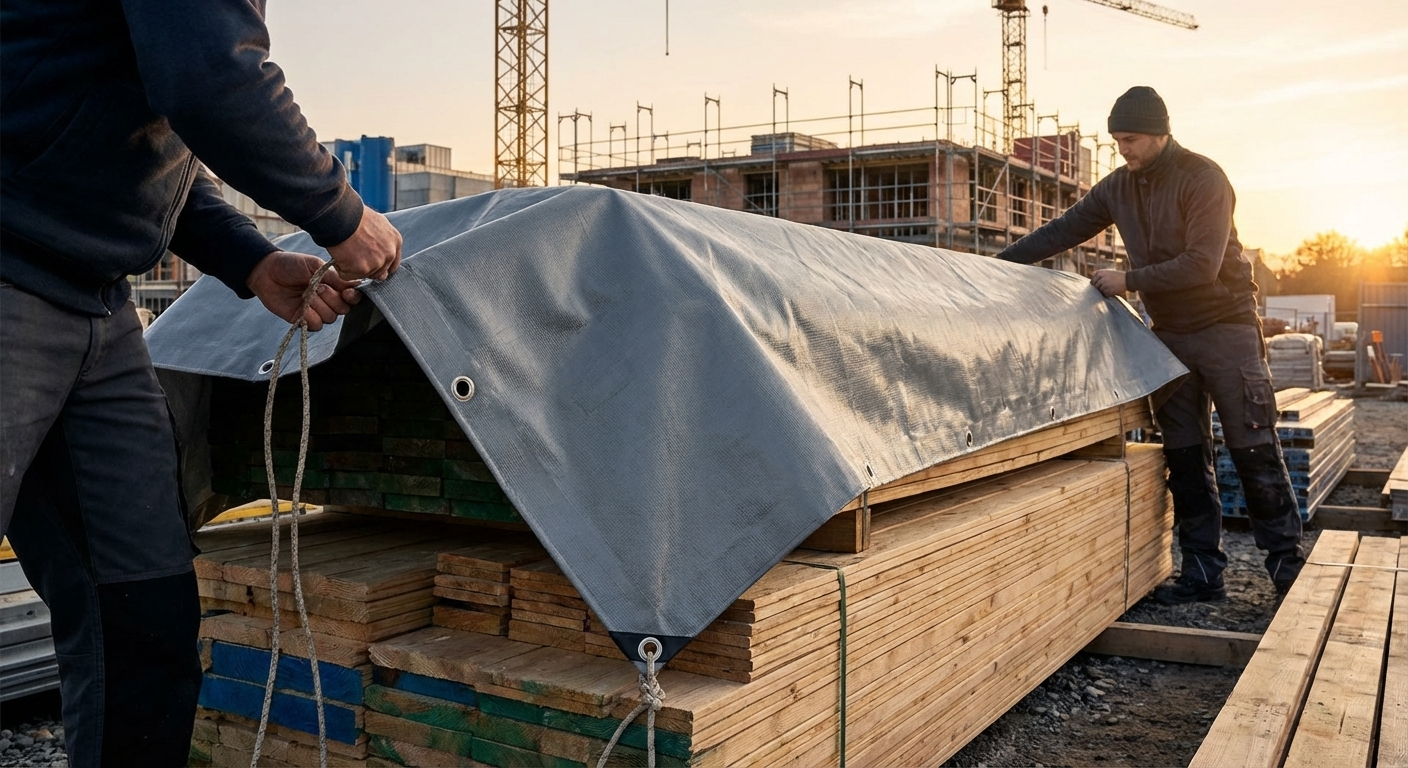 Grey PVC Tarpaulin 8x14m, flame retardant and waterproof - view 3