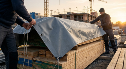 Grey PVC Tarpaulin 8x14m, flame retardant and waterproof - view 3