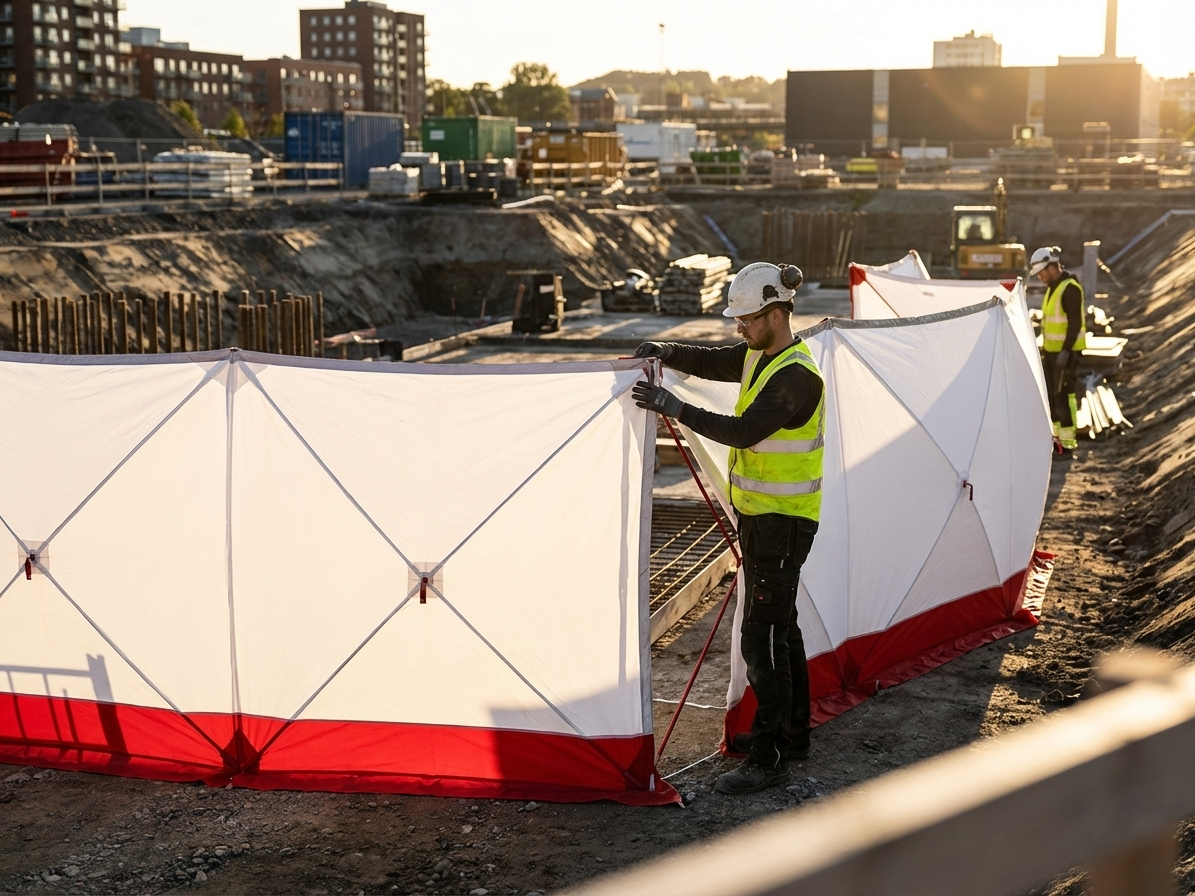 Safety screen in white and red, 7.2x1.8m for industrial use - view 3