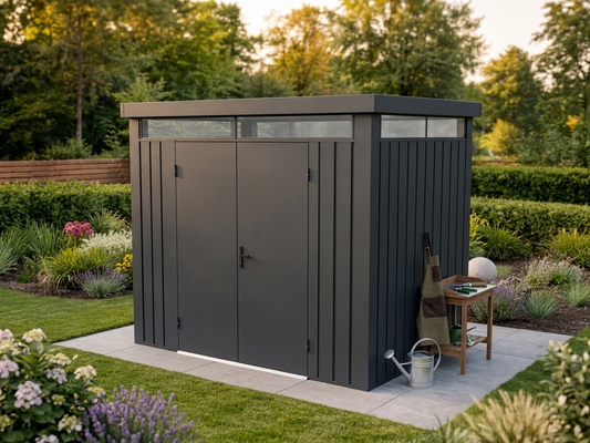 Garden shed in anthracite, made of galvanised steel for outdoor storage