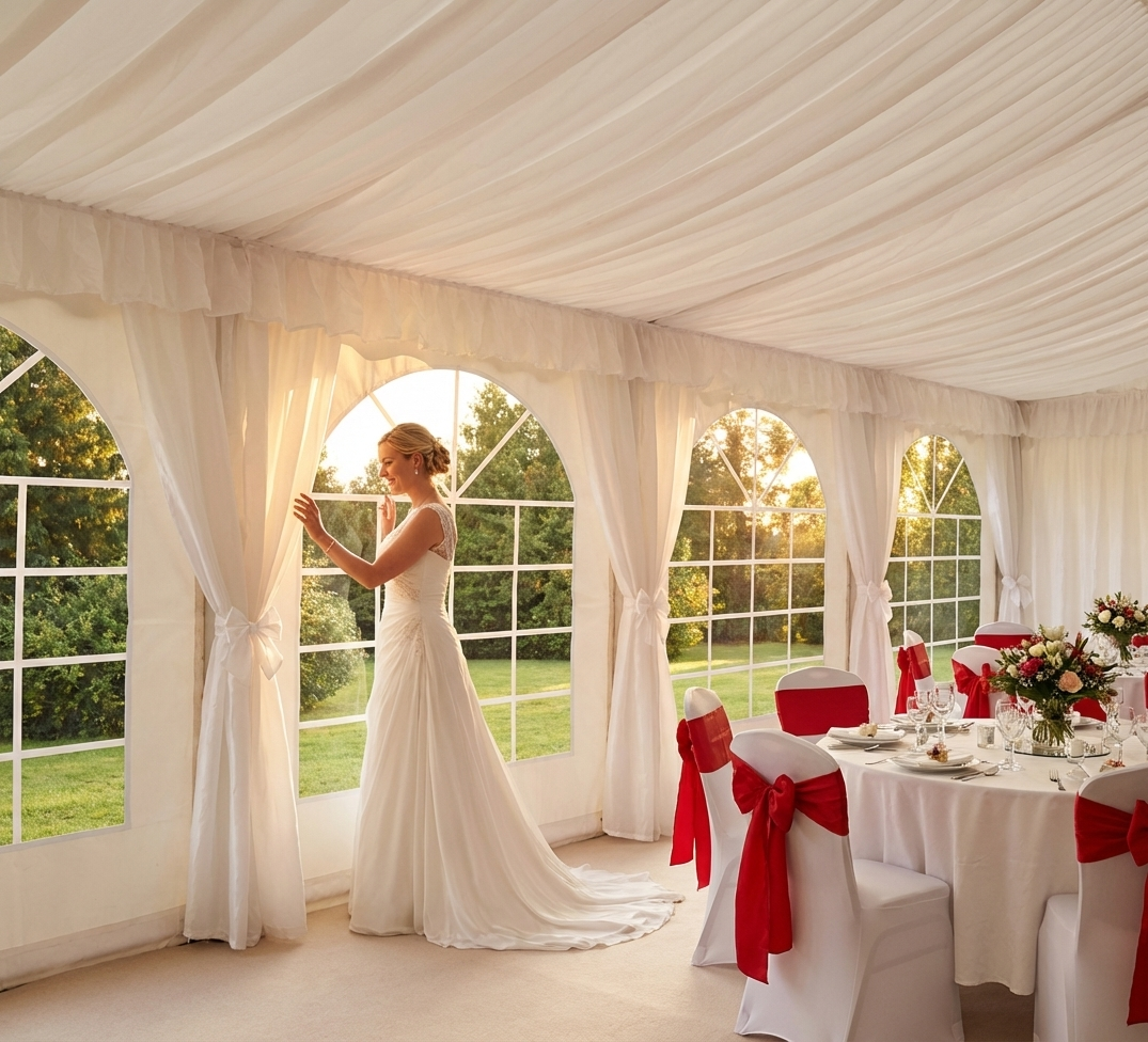 White marquee lining and leg curtain pack for 5x8 m marquee - product detail