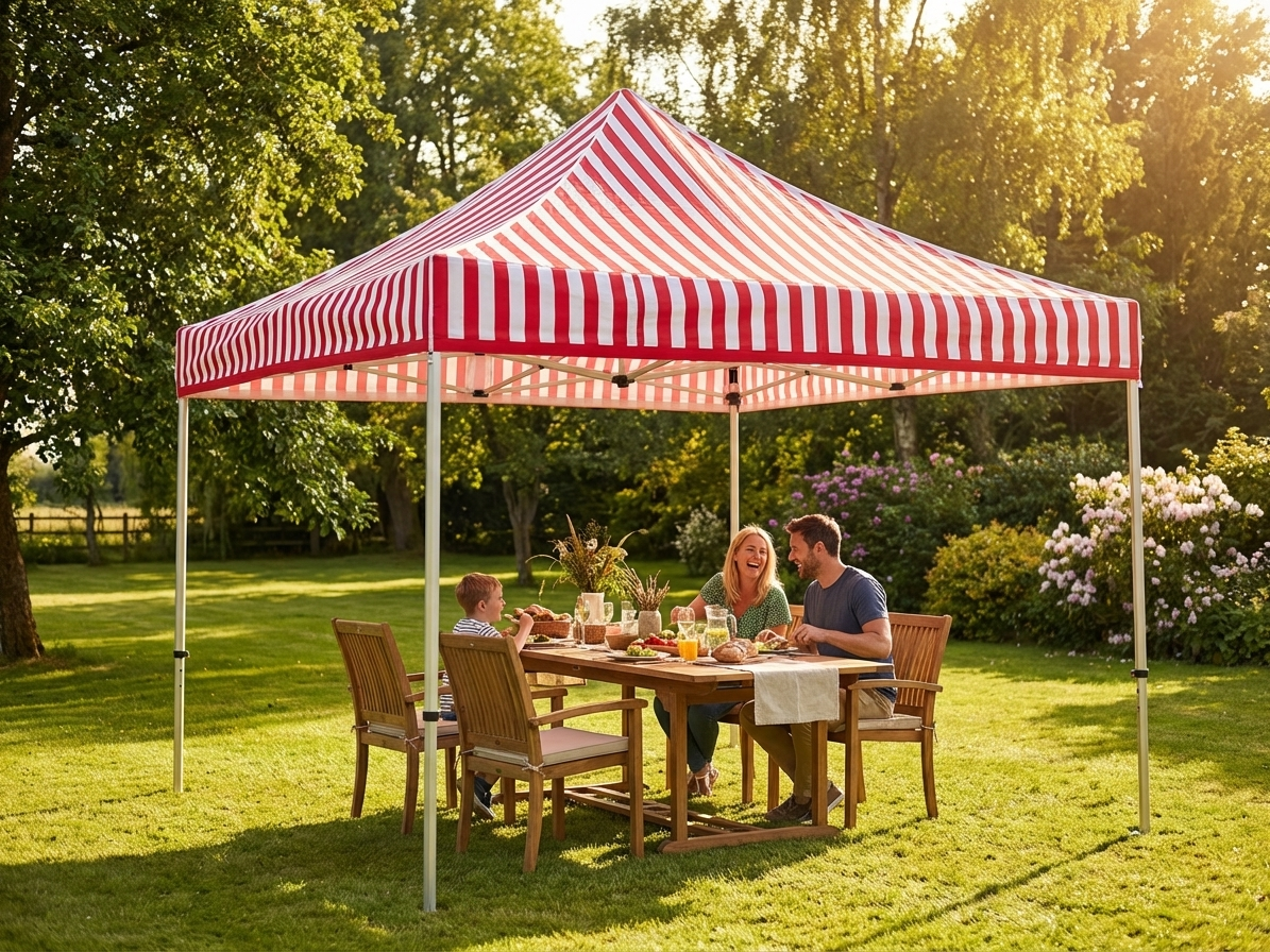Pop up gazebo in white and red with aluminium frame for outdoor events - product detail