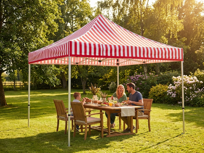 Pop up gazebo in white and red with aluminium frame for outdoor events - product detail