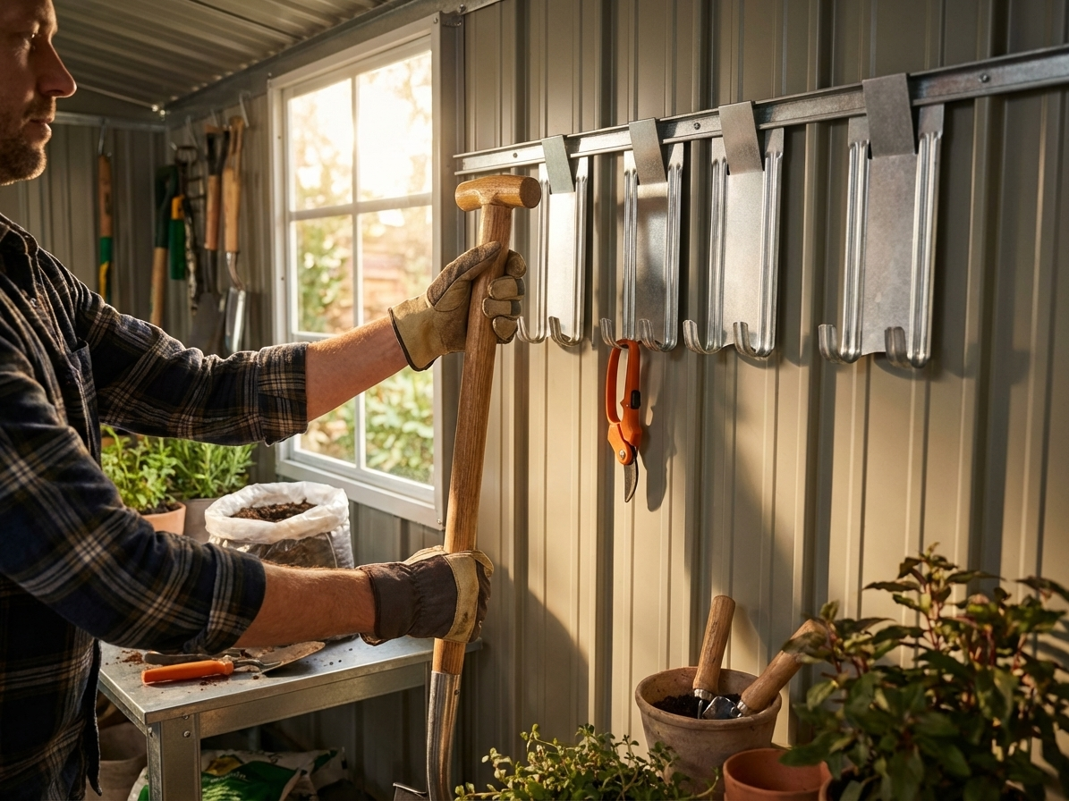 Steel hooks for garden shed in silver finish - product detail