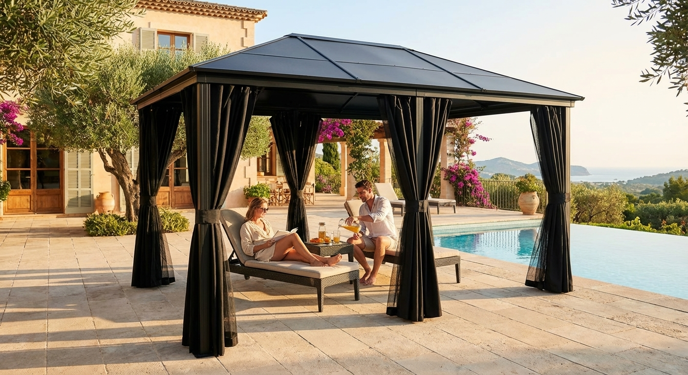 Black Aluminium Gazebo 3x4 m with Curtains for Outdoor Use - view 3