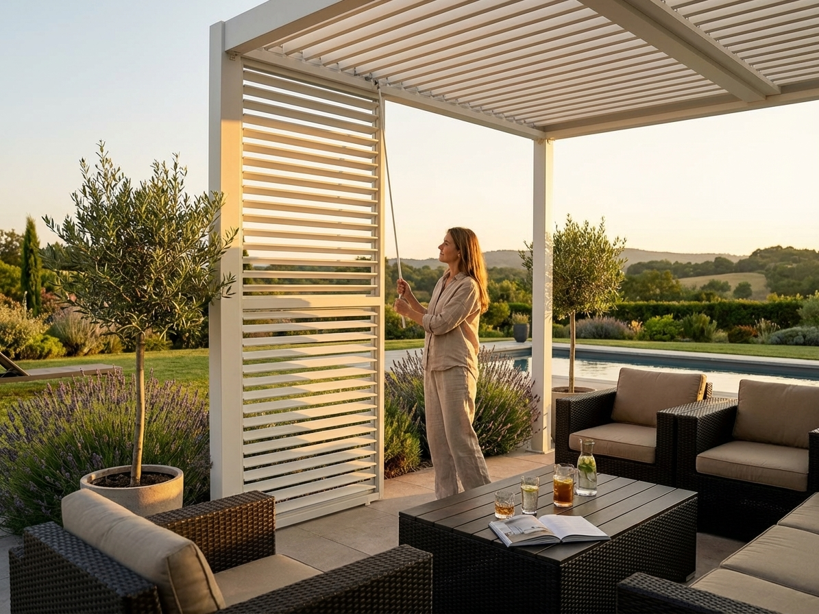 White aluminium louvre wall for pergola gazebo