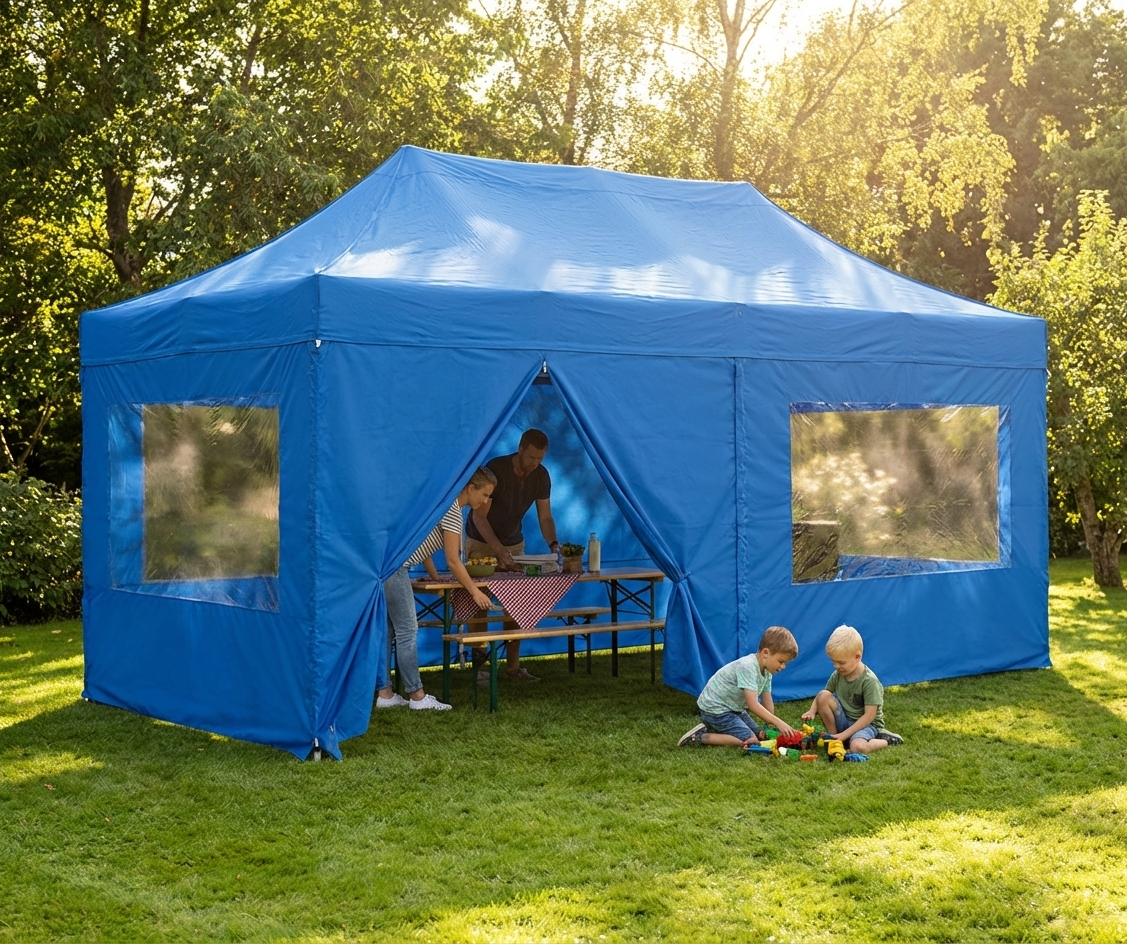 Blue sidewall kit for gazebo, polyester with PVC backing - product detail