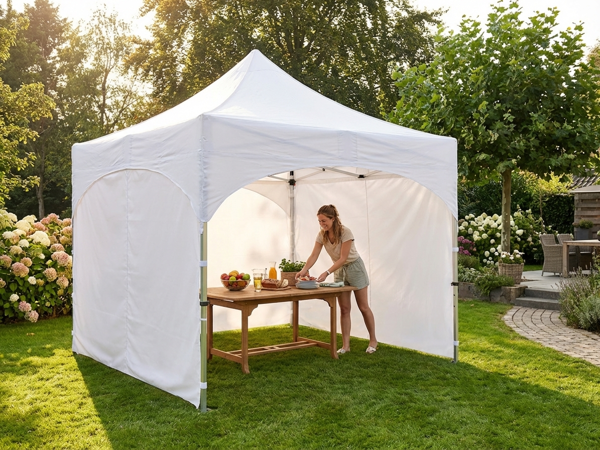 White pop-up gazebo with steel frame for outdoor events - product detail