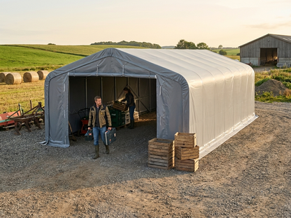 Grey PVC storage shelter measuring 6x12x3.7 m for industrial use - view 3