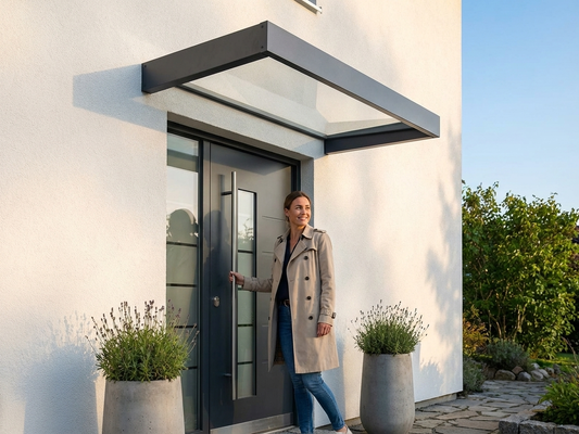 Acrylic canopy with dark grey aluminium frame for outdoor use - product detail