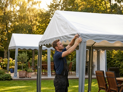 Roof cover end section 6x4m PVC in white/grey for outdoor tents