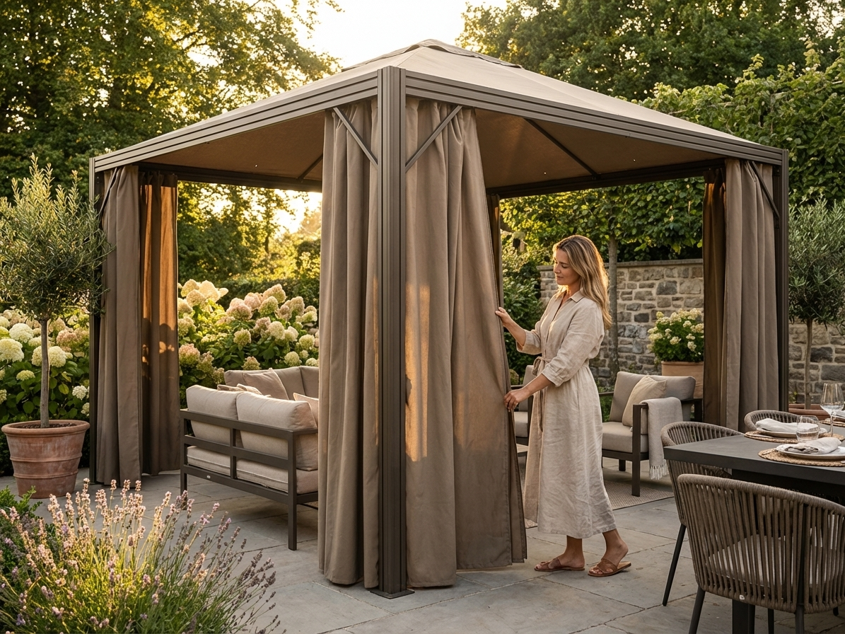 Dark beige gazebo curtain, polyester material, 3x4 m size, outdoor use - view 3