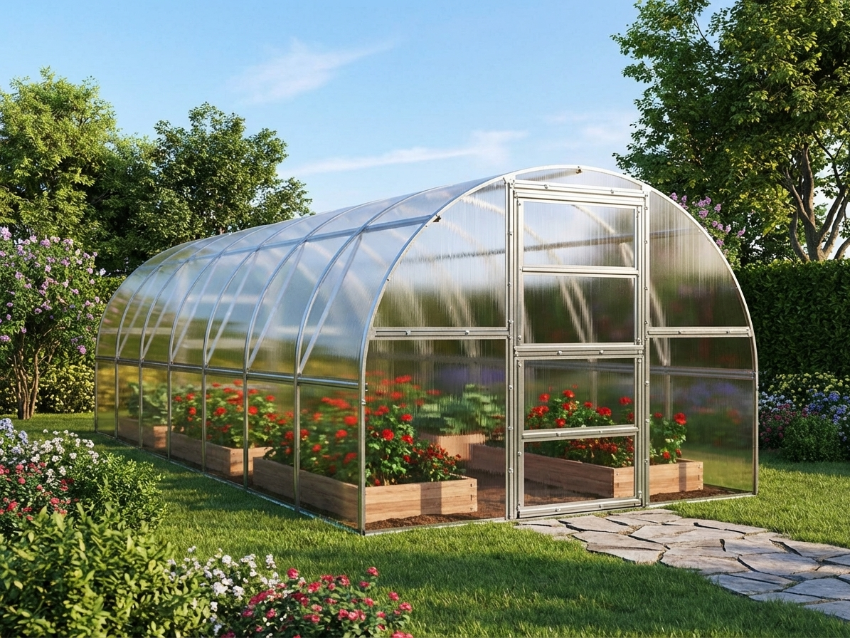 Polycarbonate Greenhouse with Steel Frame in Silver, 30m²