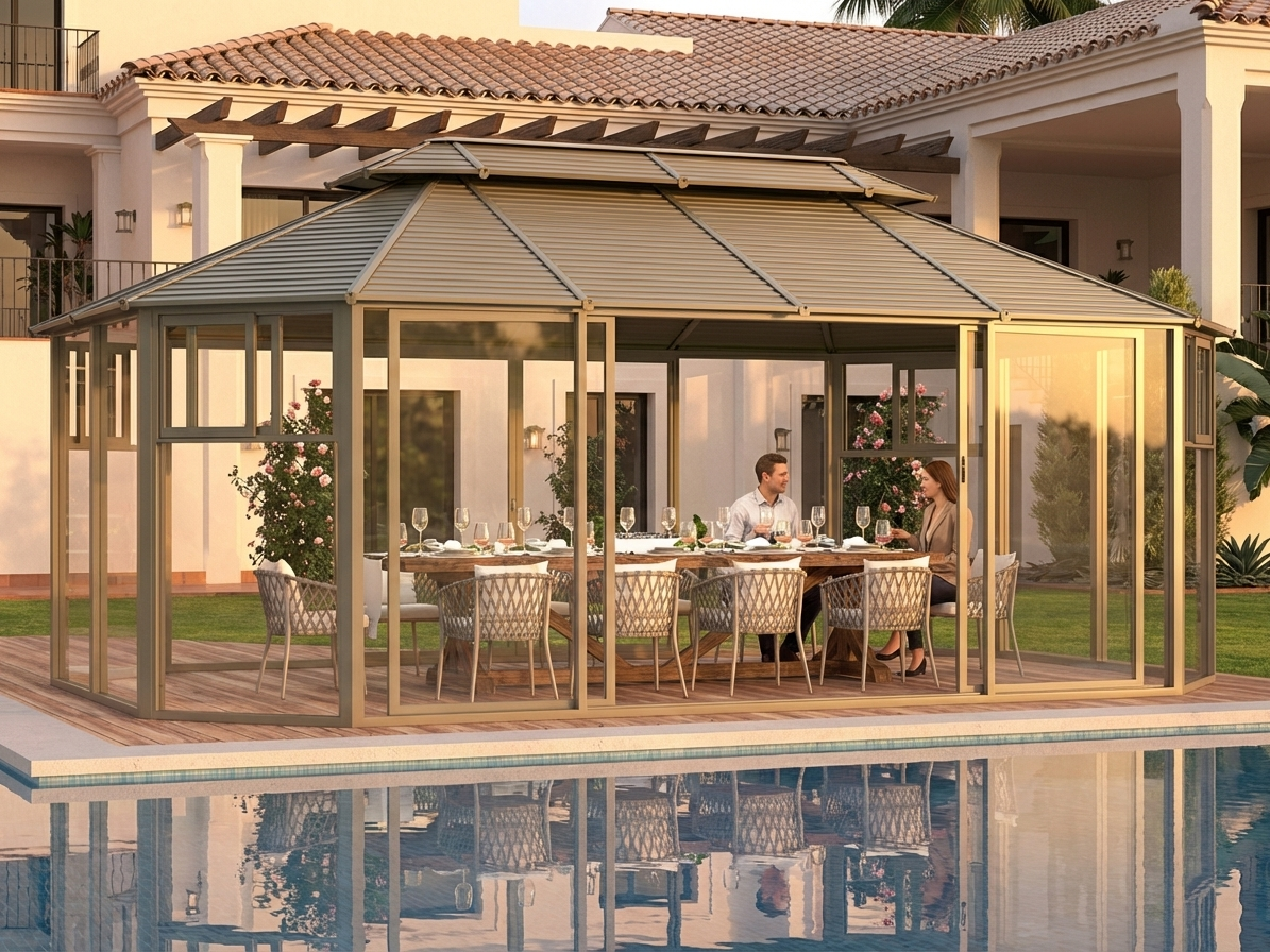 Octagonal Gazebo with Aluminium Frame and Steel Roof