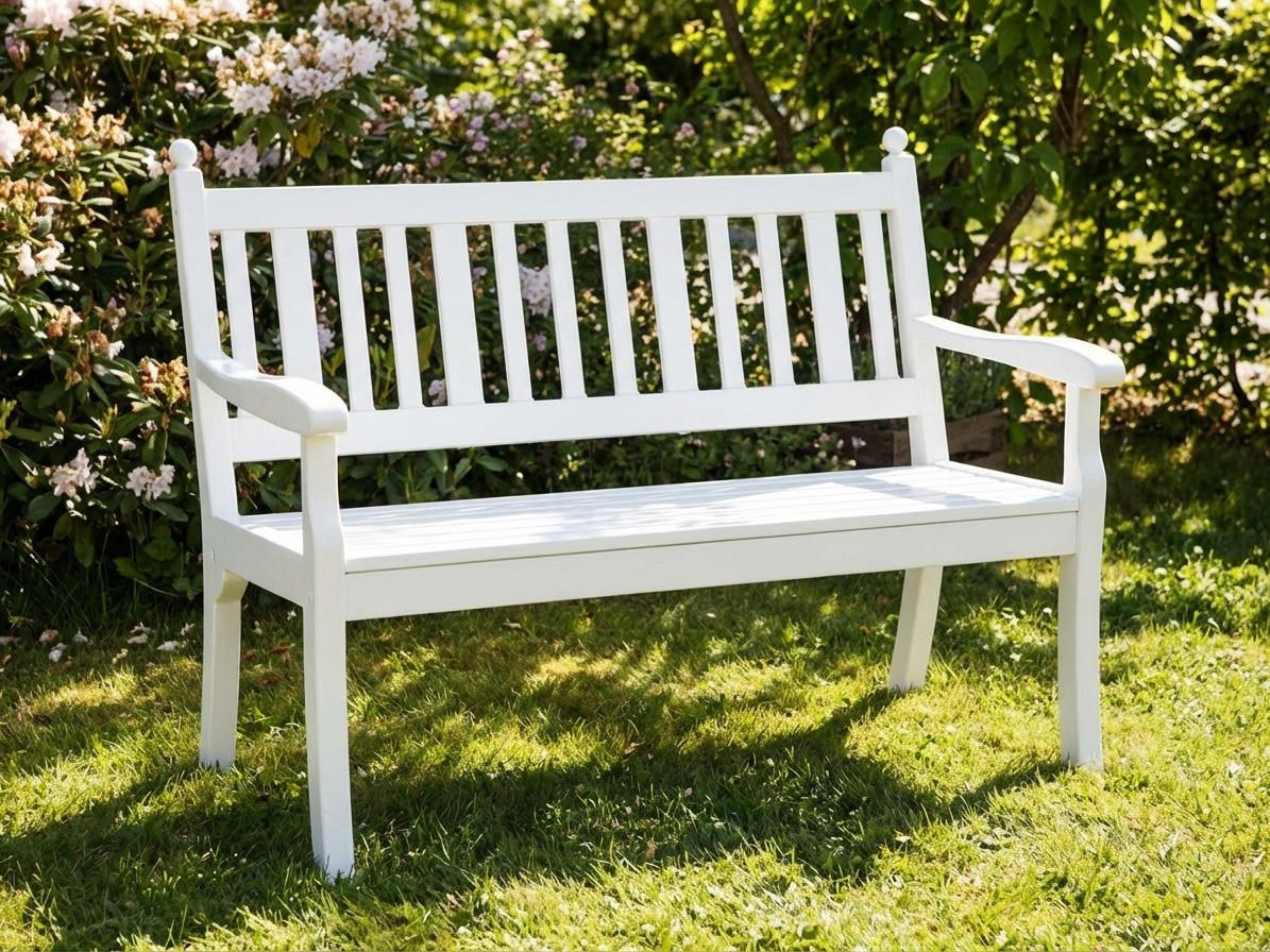 2-seater white garden bench made of metal and plastic for outdoor use - product detail