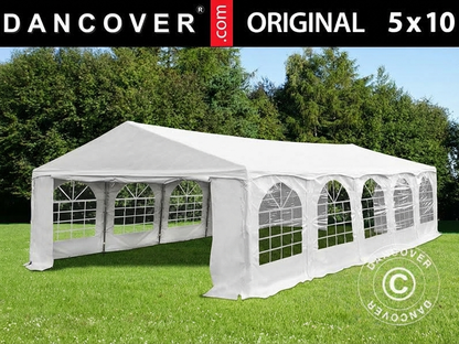 White PVC marquee 5x10 m with galvanised steel frame for events - product detail