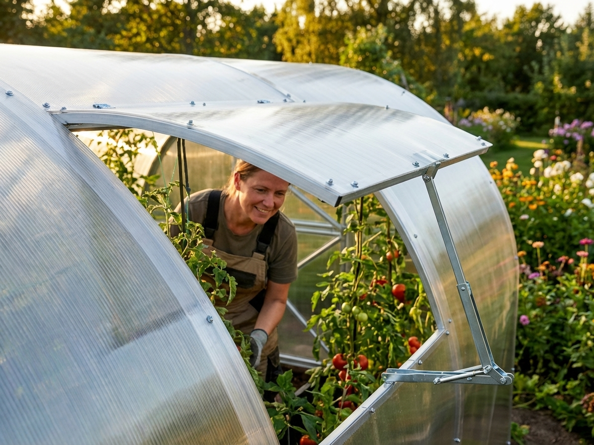 Silver greenhouse ventilation window with automatic opener - view 3