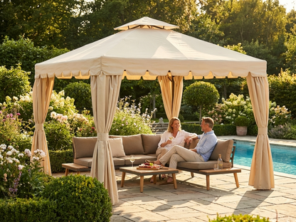 Sand-coloured 3x3 m gazebo with polyester roof and steel frame - view 3
