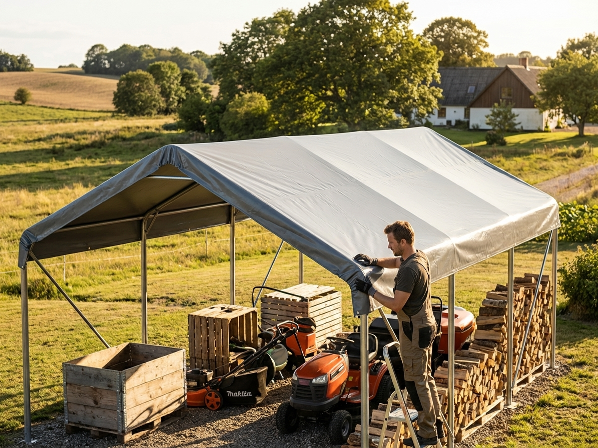 Grey PVC roof cover for 5x6 m storage shelter - view 3