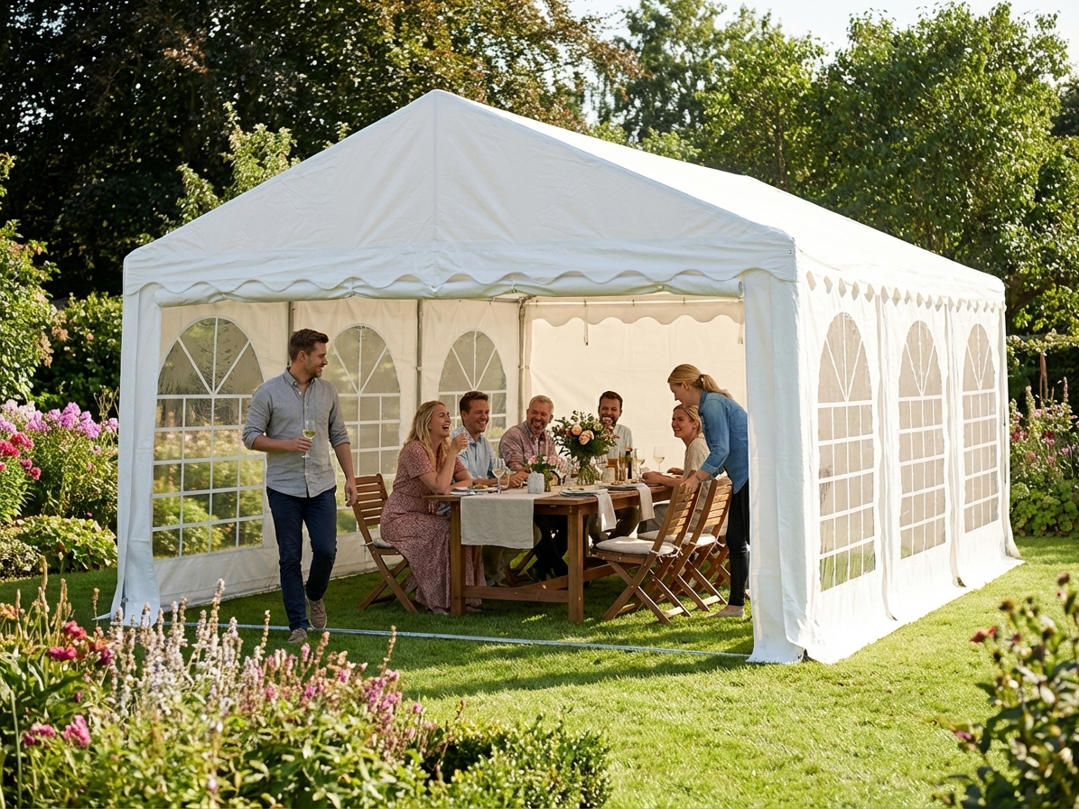 White PVC marquee 4x6m with galvanised steel frame for events - view 3