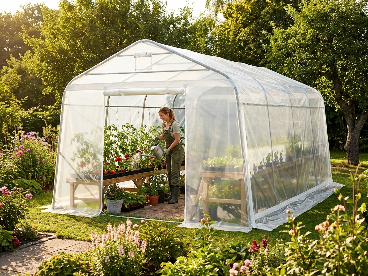Spacious transparent polytunnel greenhouse with galvanised steel frame - product detail