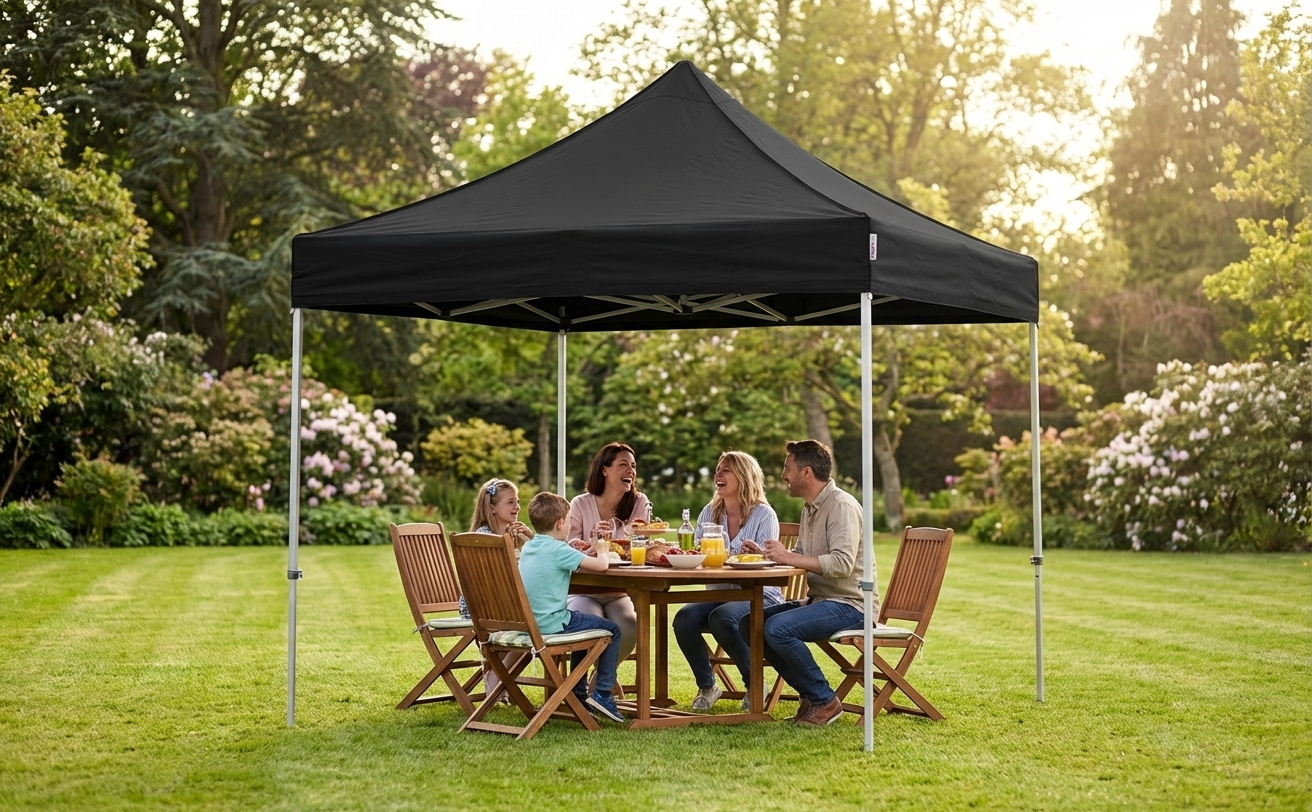 Pop up gazebo 2x2 m black with aluminium frame for outdoor use - product detail