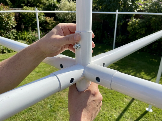 Steel 4-ways connector in silver for industrial use - product detail