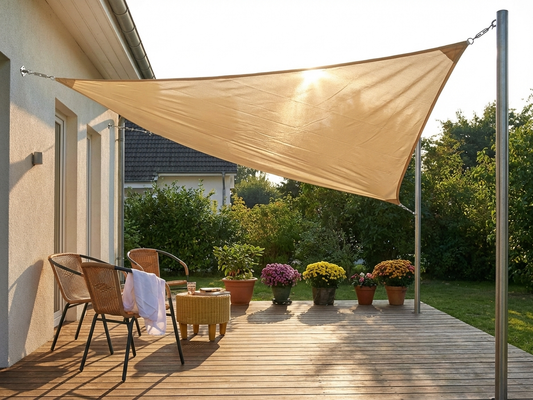 Sand coloured sun sail for outdoor shade - product detail