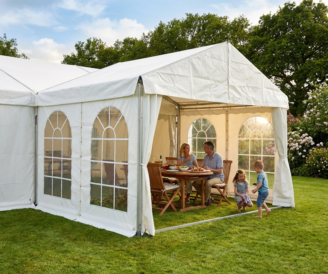 White Marquee Extension with Heavy PVC and Aluminium for Commercial Use - product detail