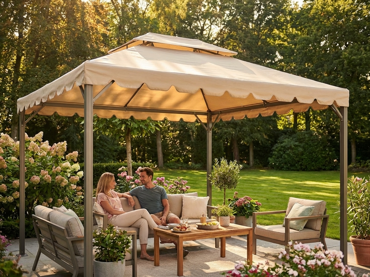Sand coloured gazebo roof 3x4 m for outdoor use - view 3